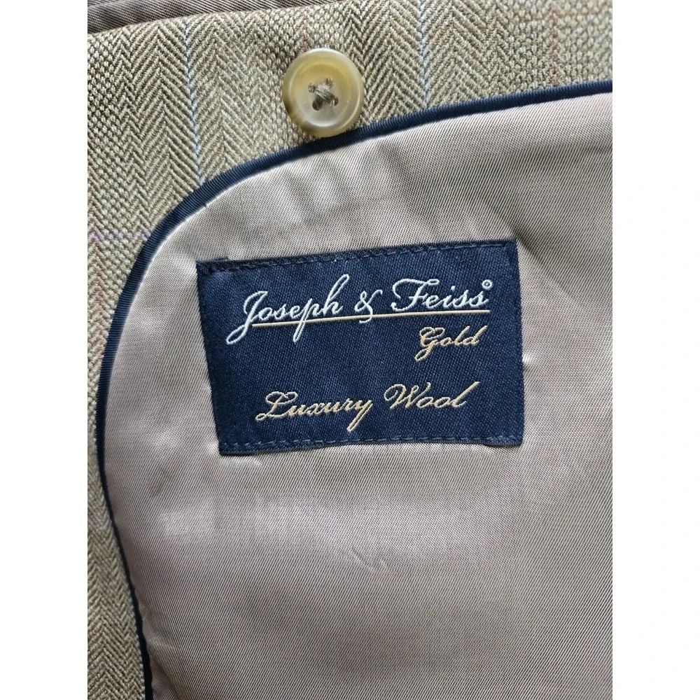 Joseph & Feiss Mens Wool Sports Coat 40R Beige Herringbone 2 Button H602